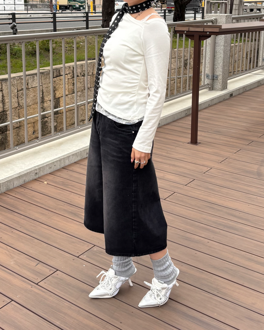 ワイドハーフデニムパンツ